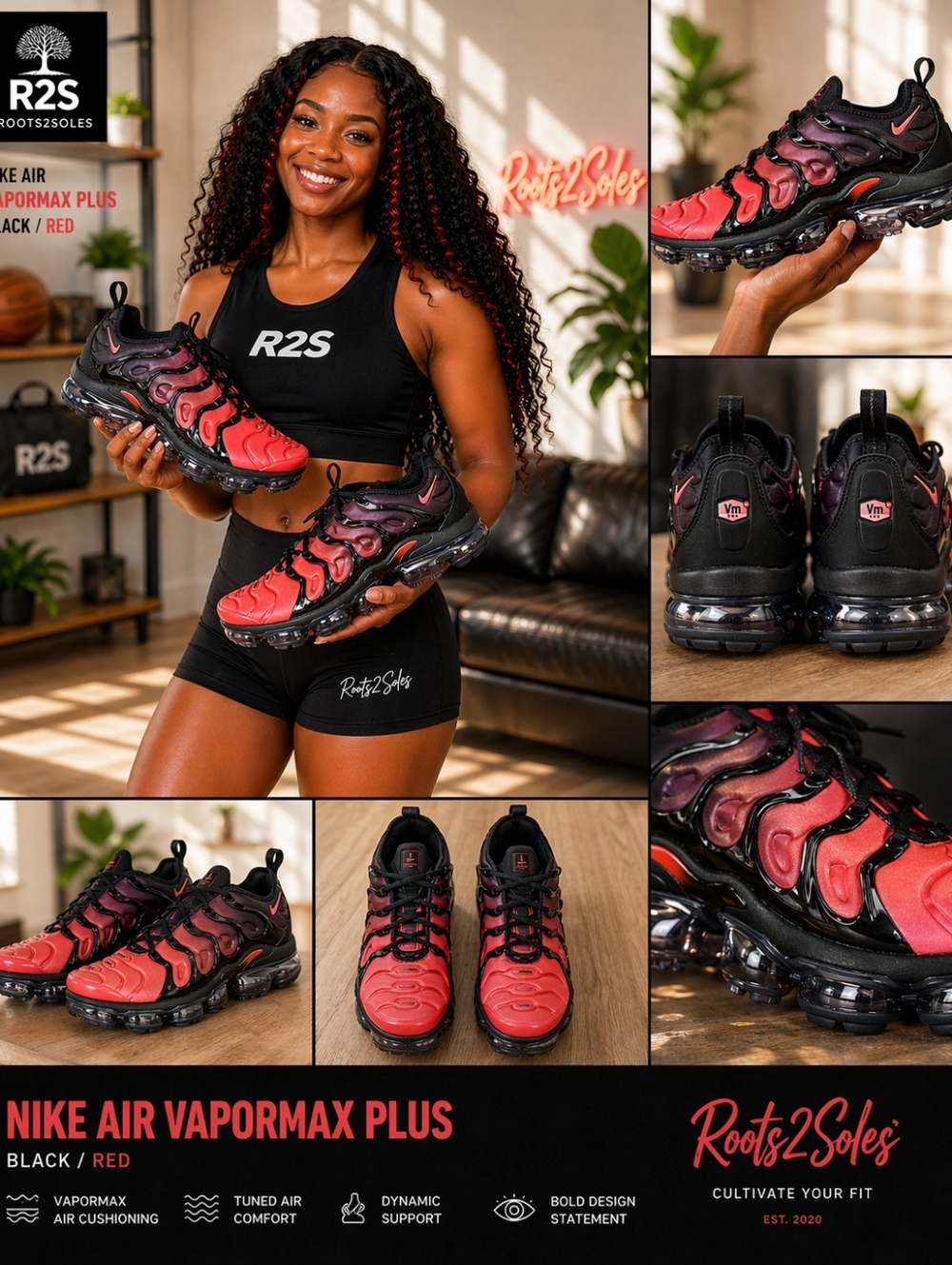 Mens Sz 12 Nike Air Vapormax Plus Black Bright Crimson DZ4857-001 Running Shoes